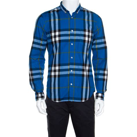 men's burberry brit check button down blue|burberry long sleeve shirts.